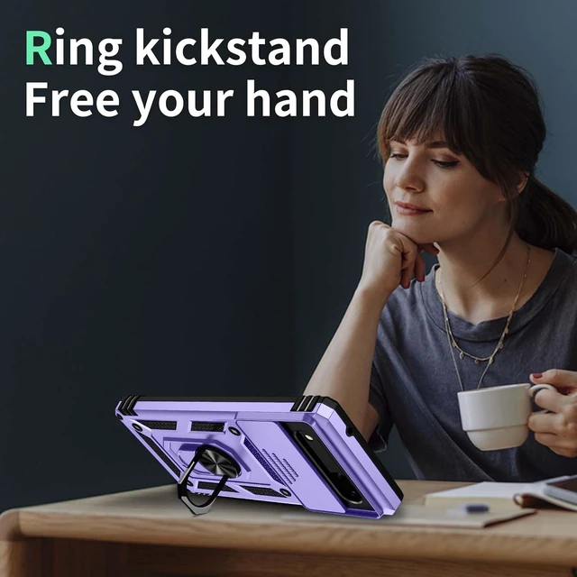 Alt view image 6 of 6 - for Google Pixel 6A Case with Camera Lens Cover HD Screen Protector 10 FT Military Grade Drop Protection Magnetic Ring Holder Kickstand Protective Phone Case Lavender