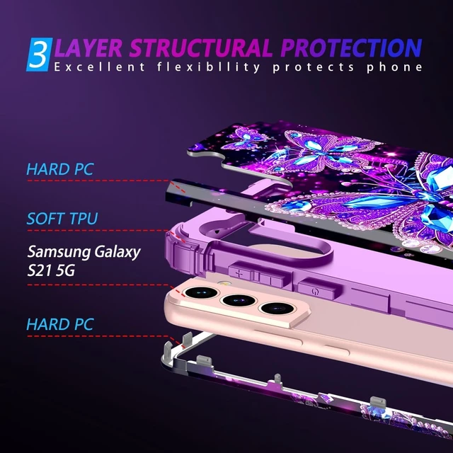 Alt view image 5 of 7 - for Galaxy S21 5G Case Glow in The Dark Three Layer Heavy Duty Shockproof Full Body Protection Hard Plastic Bumper+Soft Silicone Case for Galaxy S21 6.2 inch Dark