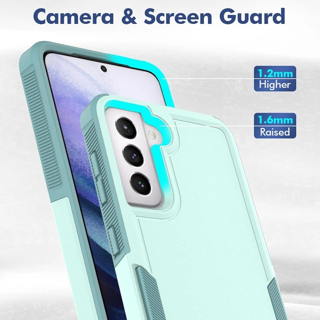 Alt view image 5 of 7 - for Galaxy S21 Case: Dual Layer Protective Heavy Duty Cell Phone Cover Shockproof Rugged with Screen Protector - Military Protection Bumper Tough - Galaxy S21 5G 2021 6.2 inch Green