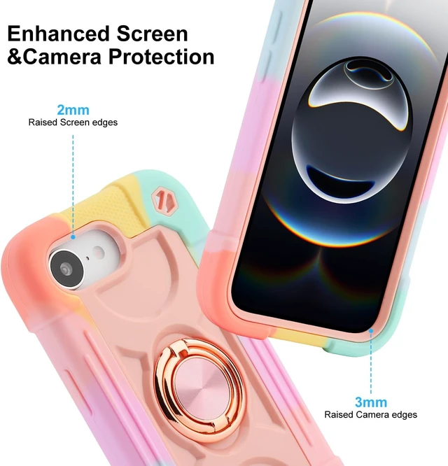 Alt view image 5 of 7 - Compatible with iPhone 17e/iPhone 16e Case with Stand Military Grade Drop Protection Full Body Rugged Heavy Duty Case 3 in 1 Protective Durable Cover for iPhone 16e/17e