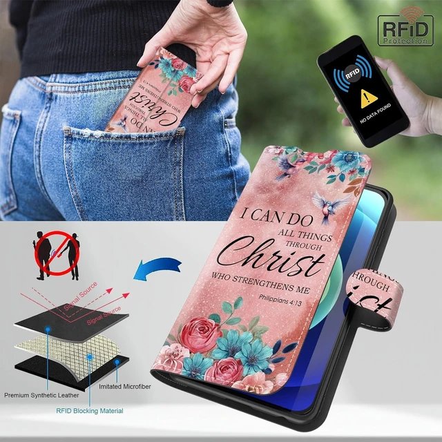 Alt view image 5 of 7 - for Galaxy A17 5G Wallet Case with Credit Card Slots Holder PU Leather Shockproof RFID Blocking Cover for Galaxy A17 5G Bible Philippians 4-13