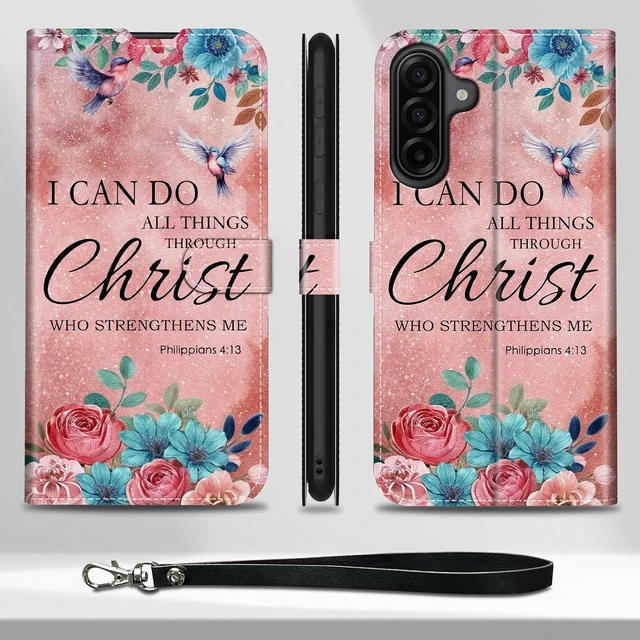 Alt view image 2 of 7 - for Galaxy A17 5G Wallet Case with Credit Card Slots Holder PU Leather Shockproof RFID Blocking Cover for Galaxy A17 5G Bible Philippians 4-13