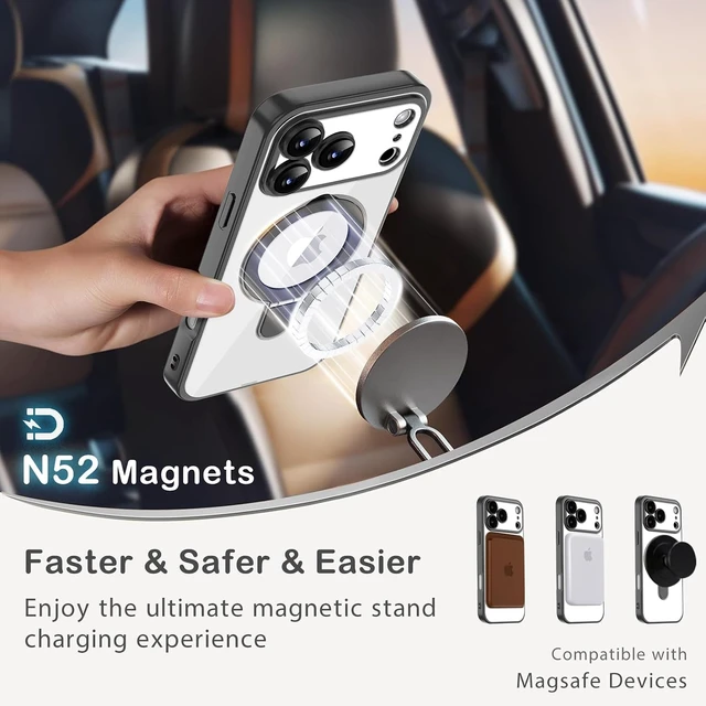 Alt view image 3 of 7 - Magnetic for iPhone 17 Pro Max Clear&Black Phone Case with Stand