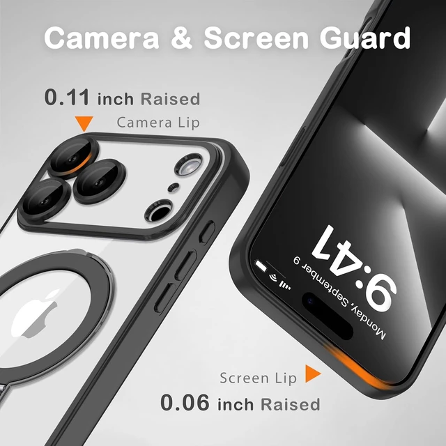 Alt view image 4 of 7 - Magnetic for iPhone 17 Pro Max Clear&Black Phone Case with Stand
