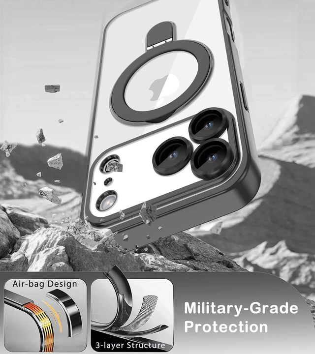 Alt view image 5 of 7 - Magnetic for iPhone 17 Pro Max Clear&Black Phone Case with Stand