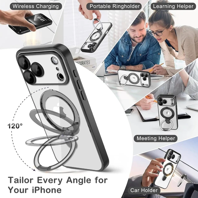 Alt view image 6 of 7 - Magnetic for iPhone 17 Pro Max Clear&Black Phone Case with Stand