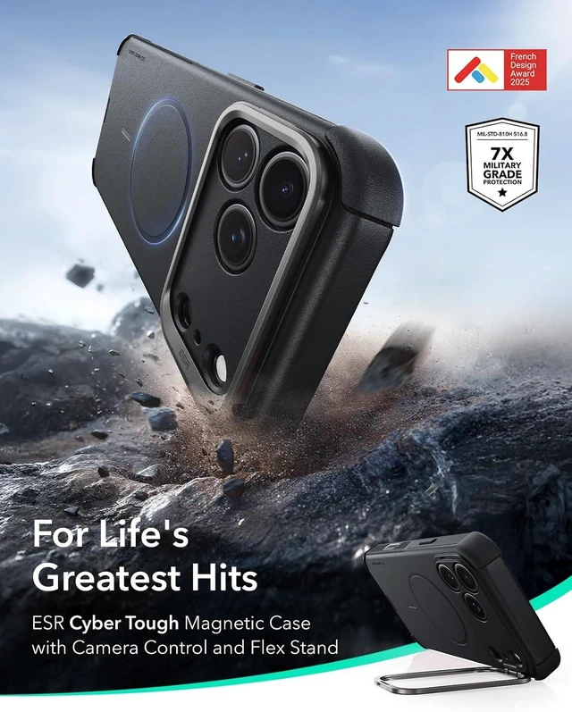 Alt view image 2 of 7 - Cyber Tough for iPhone 18 Pro/17 Pro Case with Flex Stand Black