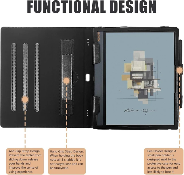 Alt view image 3 of 7 - Case for 10.3 Boox Note Air4 C (2024)/Boox Note Air3 C/Air3 B/W Tablet (2023) New Upgraded Design 360 Degree Rotating Stand Cover with Pen Holder/Hand Strap Auto Sleep/Wake (Black)