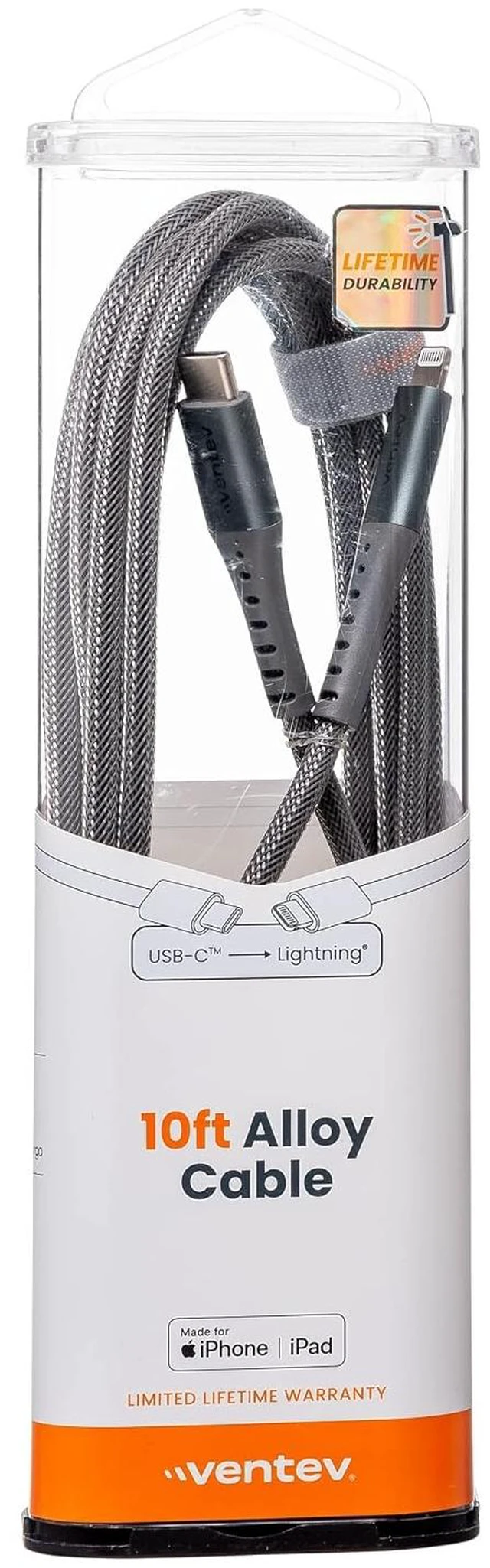 Alt view image 7 of 7 - USB C to Lightning High-Speed Ultra Durable Alloy Cable for iPhone 1-14 AirPods iPads and More Devices (10 Foot Gray)