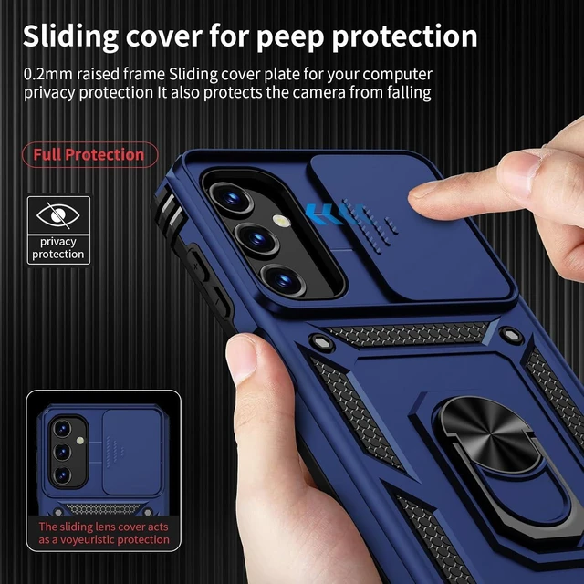 Alt view image 3 of 6 - for Galaxy A35 5G Case with Camera Lens Cover HD Screen Protector 10 FT Military Grade Drop Protection Magnetic Ring Holder Kickstand Protective Phone Case Navy Blue