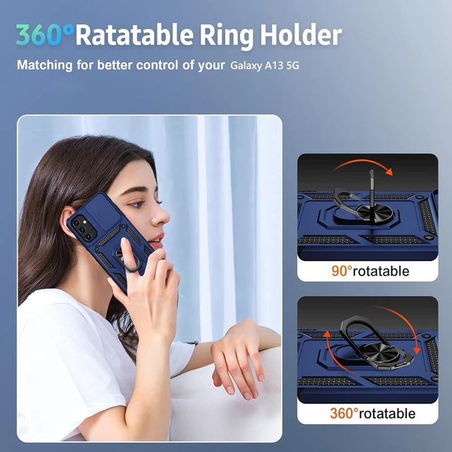 Alt view image 6 of 6 - for Galaxy A35 5G Case with Camera Lens Cover HD Screen Protector 10 FT Military Grade Drop Protection Magnetic Ring Holder Kickstand Protective Phone Case Navy Blue