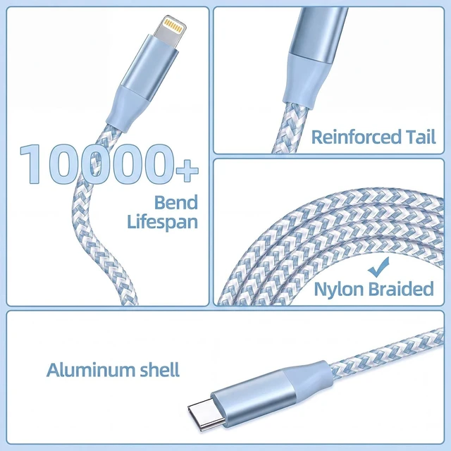 Alt view image 4 of 6 - USB C to Lightning Cable 3 Pack 6FT MFi Certified iPhone Fast Charger Fast Charging Type c to Lightning Cable for iPhone 14 13 12 11 Pro Max Xr Xs 8 and More