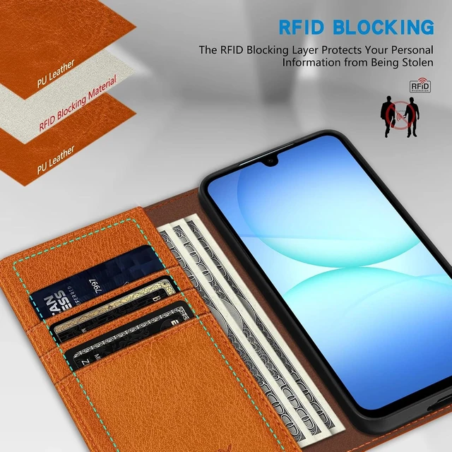 Alt view image 2 of 7 - for Galaxy A17 Wallet Case Strong Magnetic 6.7 inch Brown
