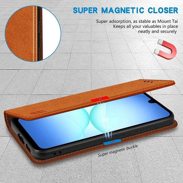 Alt view image 3 of 7 - for Galaxy A17 Wallet Case Strong Magnetic 6.7 inch Brown