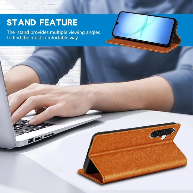 Alt view image 5 of 7 - for Galaxy A17 Wallet Case Strong Magnetic 6.7 inch Brown