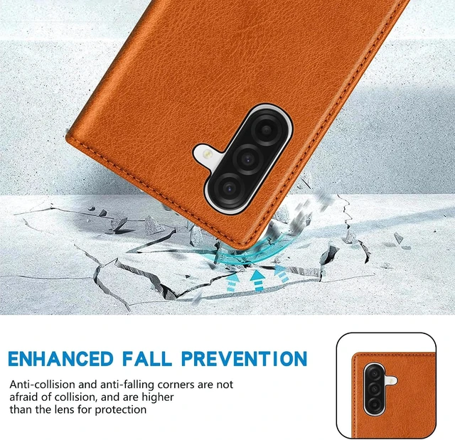 Alt view image 7 of 7 - for Galaxy A17 Wallet Case Strong Magnetic 6.7 inch Brown