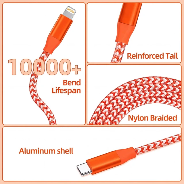 Alt view image 3 of 6 - USB C to Lightning Cable 3 Pack 6FT MFi Certified iPhone Fast Charger Fast Charging Type c to Lightning Cable for iPhone 14 13 12 11 Pro Max Xr Xs 8 and More