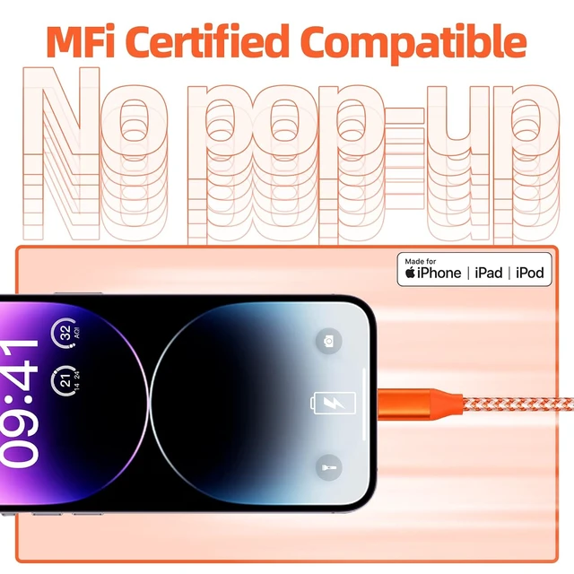 Alt view image 5 of 6 - USB C to Lightning Cable 3 Pack 6FT MFi Certified iPhone Fast Charger Fast Charging Type c to Lightning Cable for iPhone 14 13 12 11 Pro Max Xr Xs 8 and More