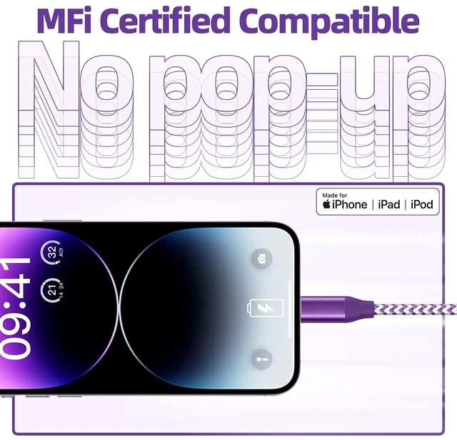 Alt view image 4 of 6 - USB C to Lightning Cable 3 Pack 6FT MFi Certified iPhone Fast Charger Fast Charging Type c to Lightning Cable for iPhone 14 13 12 11 Pro Max Xr Xs 8 and More