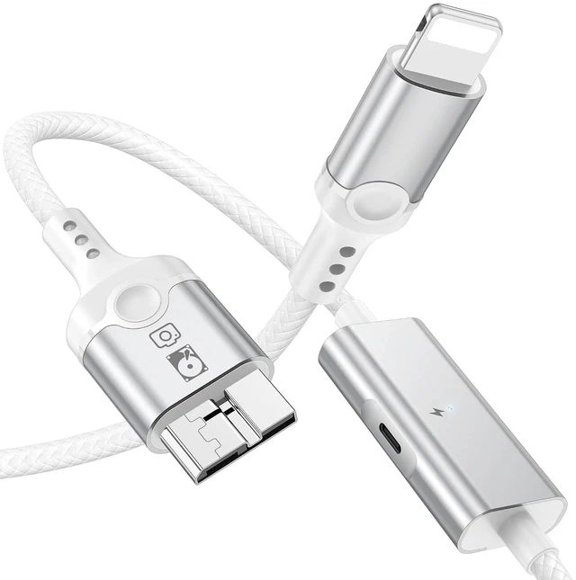 Main image of Hard Drive Cable USB 3.0 Micro B to for Lightning MFi-Certified Camera Cord
