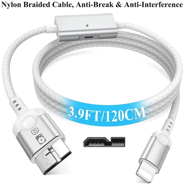 Alt view image 5 of 7 - Hard Drive Cable USB 3.0 Micro B to for Lightning MFi-Certified Camera Cord