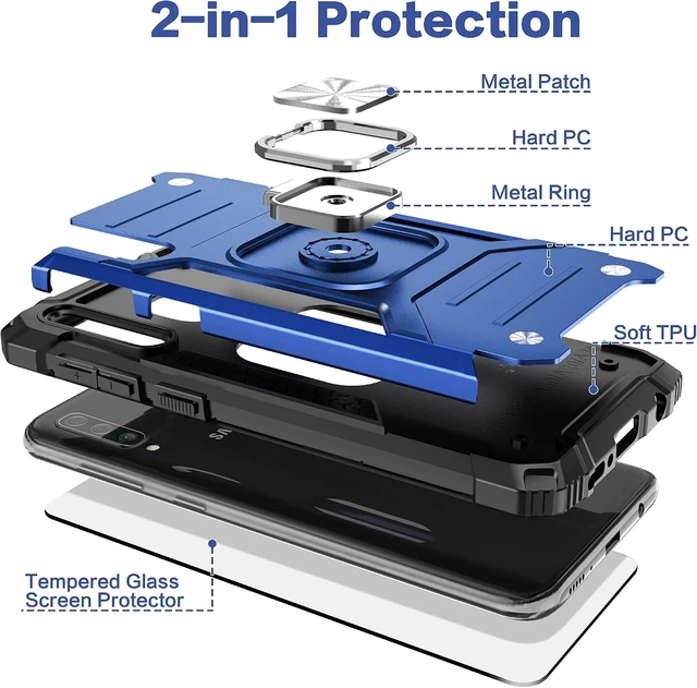 Alt view image 6 of 7 - for Galaxy A50 Case with Screen Protector Shockproof Drop Test Slim Fit Cover with Car Mount Kickstand Lightweight Protective Cover for Galaxy A50/A30S/A50S Blue