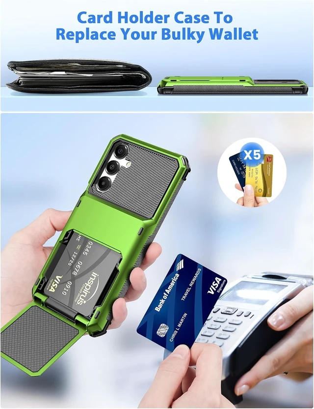 Alt view image 4 of 7 - for Galaxy A16 Case Wallet 5 Credit Card Holder Green