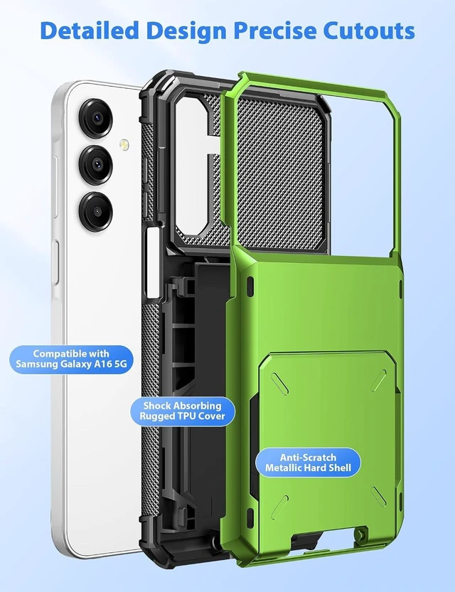 Alt view image 6 of 7 - for Galaxy A16 Case Wallet 5 Credit Card Holder Green