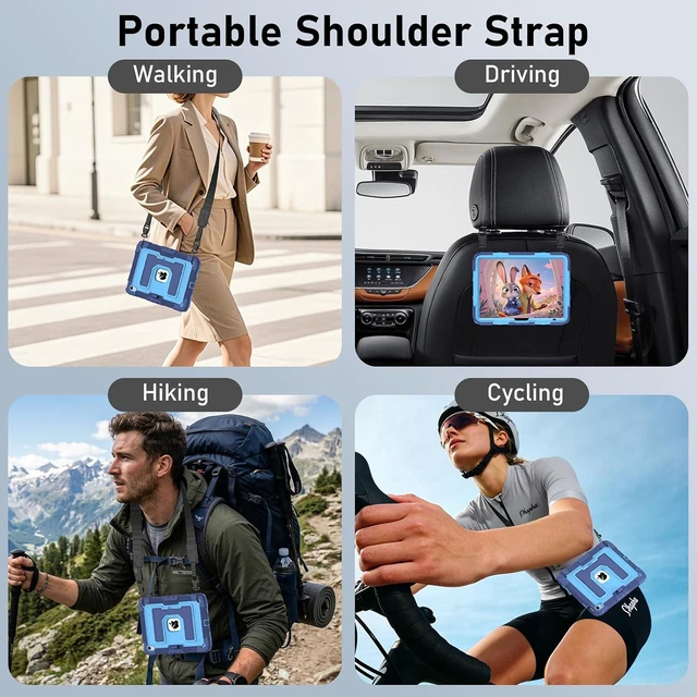 Alt view image 6 of 7 - Case for iPad A16 11th Generation 11 Inch (2025)/10th Generation 10.9 Inch (2022) Rugged Heavy Duty Shockproof Protective iPad a16 Case with Kickstand Shoulder Strap Pencil Holder Navy Blue