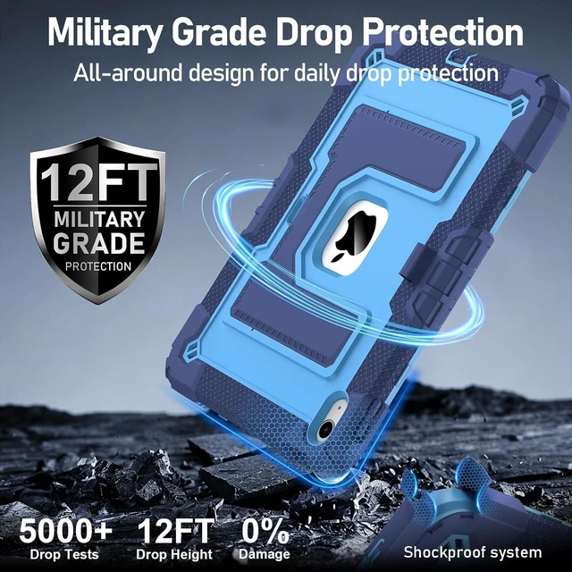 Alt view image 7 of 7 - Case for iPad A16 11th Generation 11 Inch (2025)/10th Generation 10.9 Inch (2022) Rugged Heavy Duty Shockproof Protective iPad a16 Case with Kickstand Shoulder Strap Pencil Holder Navy Blue