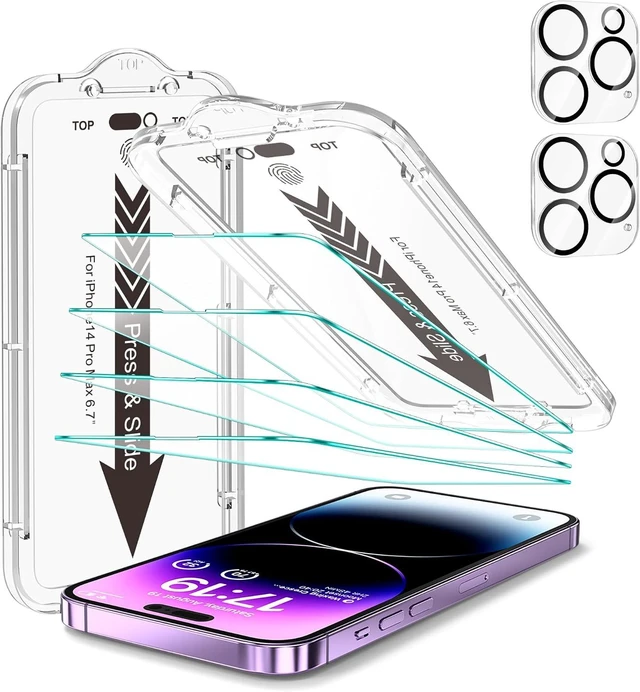 Main image of -4+2 Pack for iPhone 14 Pro Max Screen Protector (6.7) HD Clear