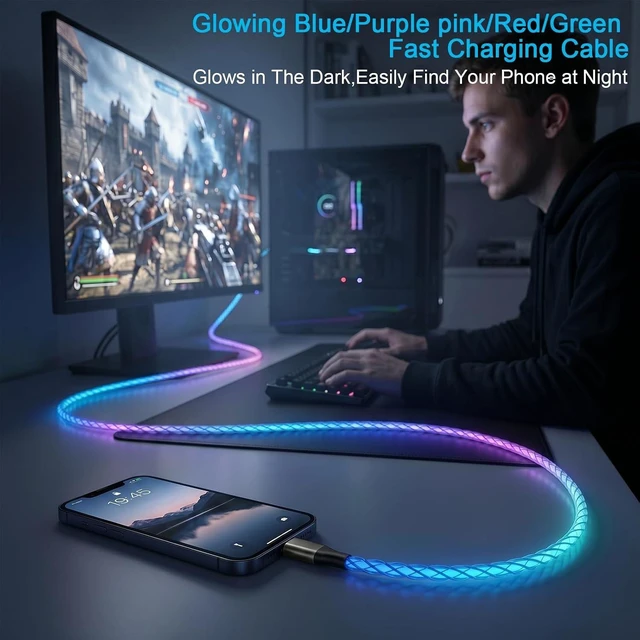 Alt view image 2 of 7 - LED Lightning Cable Light Up iPhone Charger Cord MFi Certified USB A to iPhone Charger Cord with Colorful Gradual LED Light Fast Charging Data Sync Wire for iPhone 14/13/12More (Multicolor 3FT)