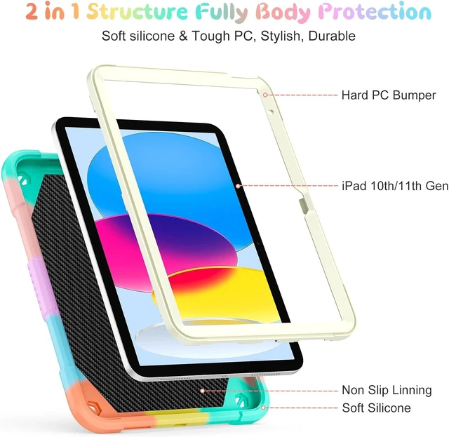 Alt view image 7 of 7 - Kid Case for iPad (A16) 11th Generation 11 Inch 2025/ iPad 10th Generation case 10.9 Inch 2022 for iPad 10 Case for Kids with Butterfly Stand Pencil Holder Strap 360 Protective Colorful