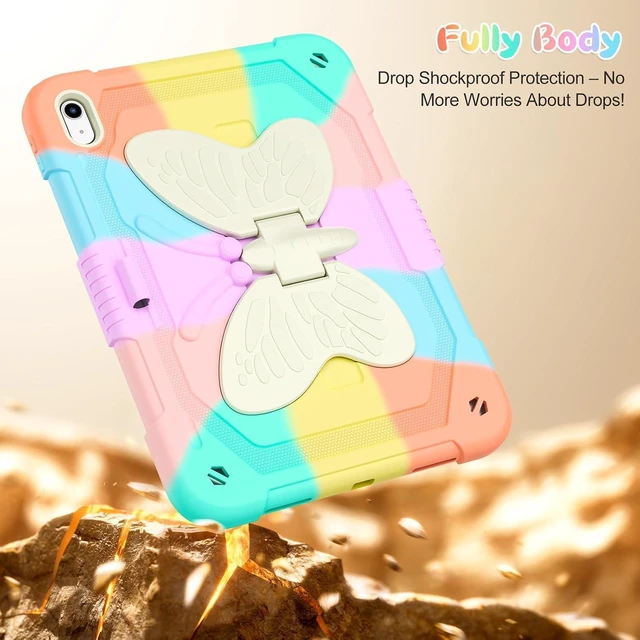 Alt view image 6 of 7 - Kid Case for iPad (A16) 11th Generation 11 Inch 2025/ iPad 10th Generation case 10.9 Inch 2022 for iPad 10 Case for Kids with Butterfly Stand Pencil Holder Strap 360 Protective Colorful