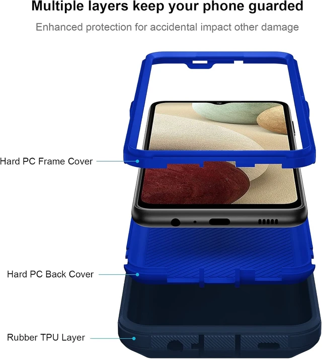 Alt view image 3 of 7 - for Galaxy A12 Case Rugged Dual Layer Shockproof Blue