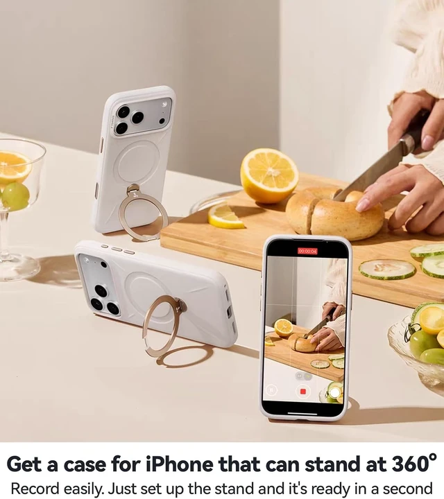 Alt view image 5 of 7 - Q3 Silicone for iPhone 17 Pro Case with Magnetic 360 Stand
