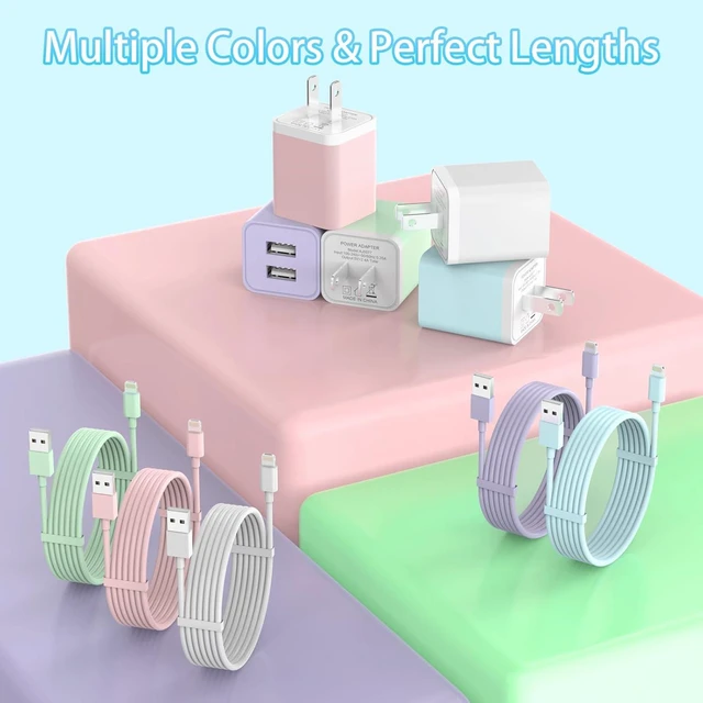 Alt view image 4 of 7 - 5Pack iPhone Charger Dual Port USB Wall Charger with 6FT Lightning Cable