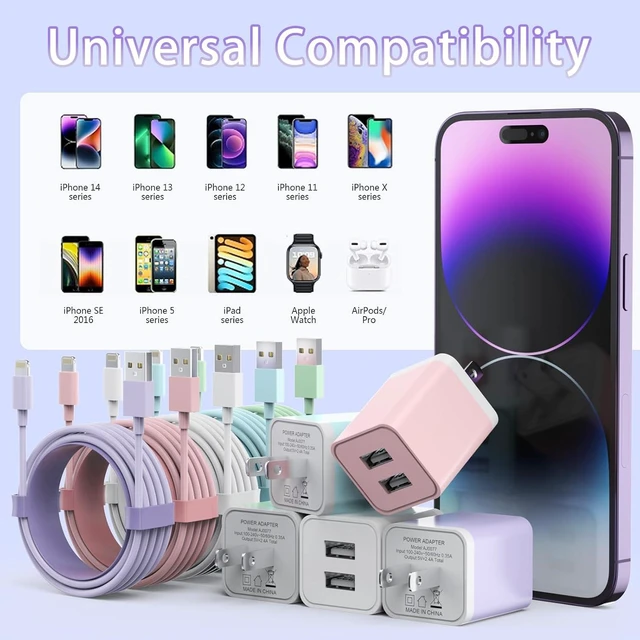 Alt view image 6 of 7 - 5Pack iPhone Charger Dual Port USB Wall Charger with 6FT Lightning Cable
