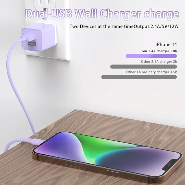 Alt view image 7 of 7 - 5Pack iPhone Charger Dual Port USB Wall Charger with 6FT Lightning Cable