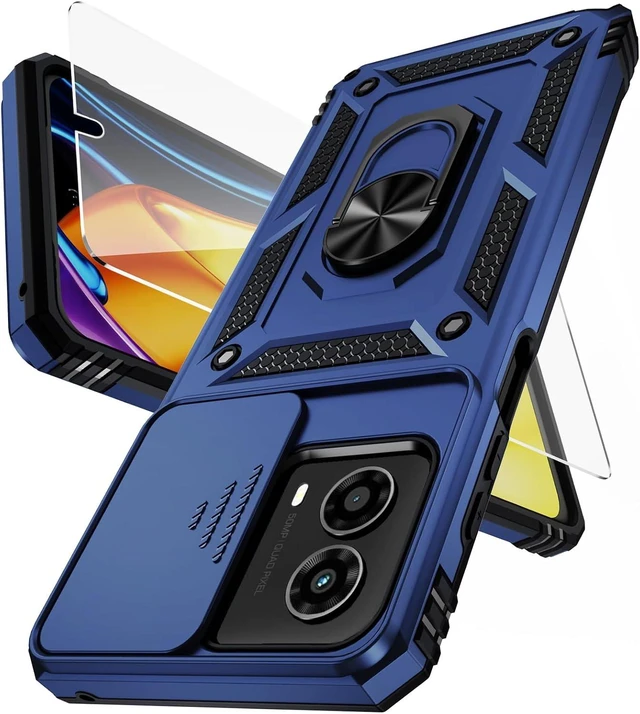Main image of for Moto G 5G 2024 Case with Camera Lens Cover HD Screen Protector 10 FT Military Grade Drop Protection Magnetic Ring Holder Kickstand Protective Phone Case Navy Blue