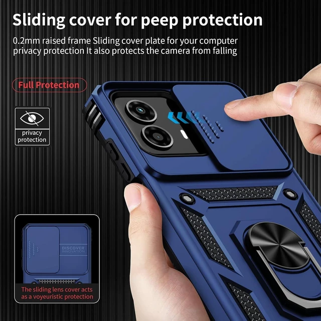 Alt view image 4 of 7 - for Moto G 5G 2024 Case with Camera Lens Cover HD Screen Protector 10 FT Military Grade Drop Protection Magnetic Ring Holder Kickstand Protective Phone Case Navy Blue