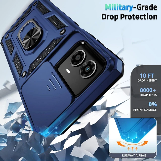 Alt view image 5 of 7 - for Moto G 5G 2024 Case with Camera Lens Cover HD Screen Protector 10 FT Military Grade Drop Protection Magnetic Ring Holder Kickstand Protective Phone Case Navy Blue