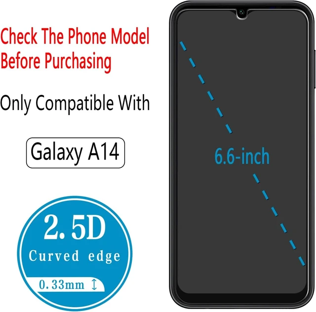 Alt view image 3 of 7 - 2 Pack Screen Protector for Galaxy A14 5G Tempered Glass
