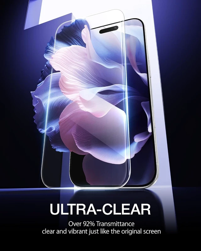 Alt view image 2 of 7 - for iPhone 17/16 Pro Screen Protector 6.3-Inch 2 Pack 9H Hardness HD Clear Tempered Glass Military Grade Shatterproof Anti-Scratch with Easy Installation Tool