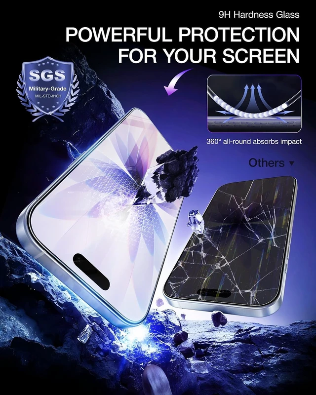 Alt view image 3 of 7 - for iPhone 17/16 Pro Screen Protector 6.3-Inch 2 Pack 9H Hardness HD Clear Tempered Glass Military Grade Shatterproof Anti-Scratch with Easy Installation Tool