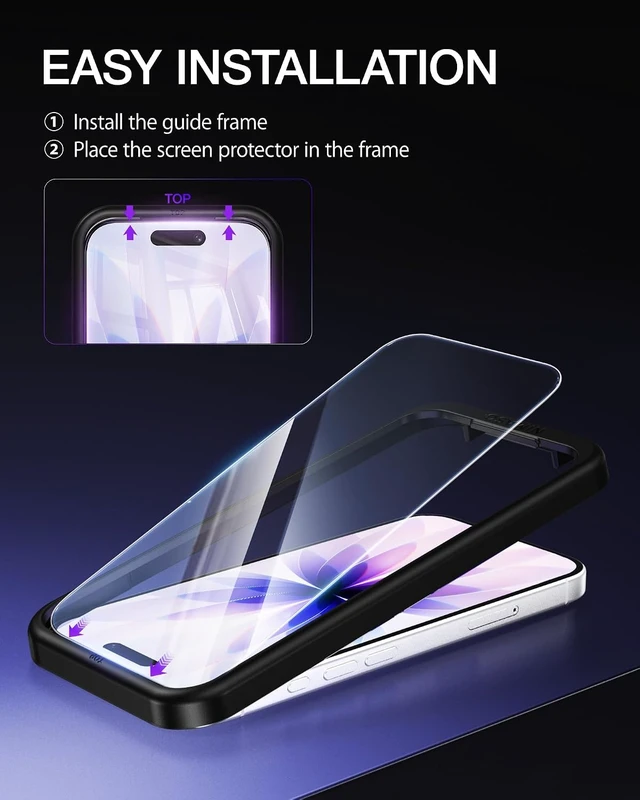 Alt view image 7 of 7 - for iPhone 17/16 Pro Screen Protector 6.3-Inch 2 Pack 9H Hardness HD Clear Tempered Glass Military Grade Shatterproof Anti-Scratch with Easy Installation Tool