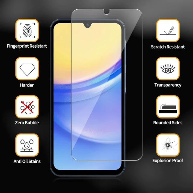 Alt view image 2 of 6 - 3 Pack for Galaxy A15 5G Tempered Glass Screen Protector Scratch-Proof Bubble-Free HD Transparent 9H Hardness Bubble Free Case Friendly