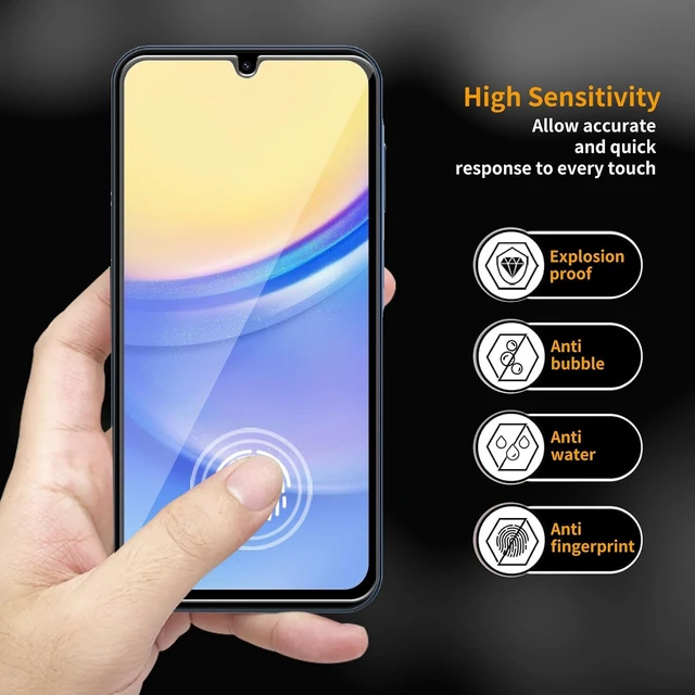 Alt view image 3 of 6 - 3 Pack for Galaxy A15 5G Tempered Glass Screen Protector Scratch-Proof Bubble-Free HD Transparent 9H Hardness Bubble Free Case Friendly