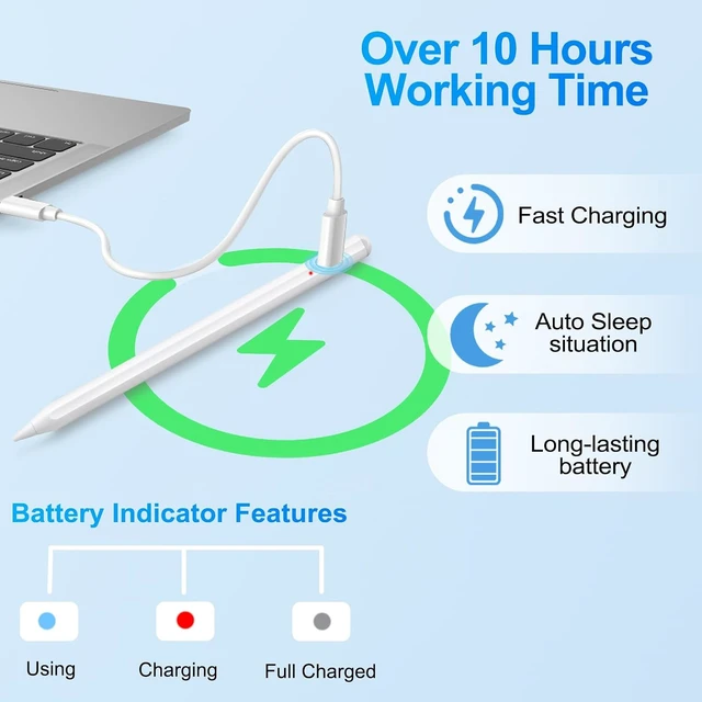 Alt view image 2 of 7 - Stylus Pen for iPad 2018-2026 Fast Charge iPad Pencil-White