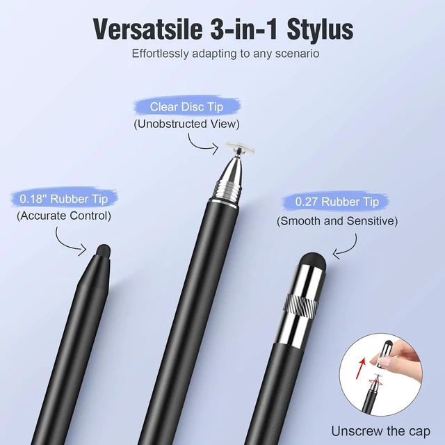 Alt view image 2 of 7 - Stylus Pen for Touchscreen 3-in-1 Universal iPad Stylus